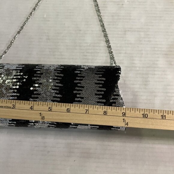 Jessica McClintock Black Sequin Handbag Clutch‎ Purse Chain Shoulder Strap - Picture 9 of 11